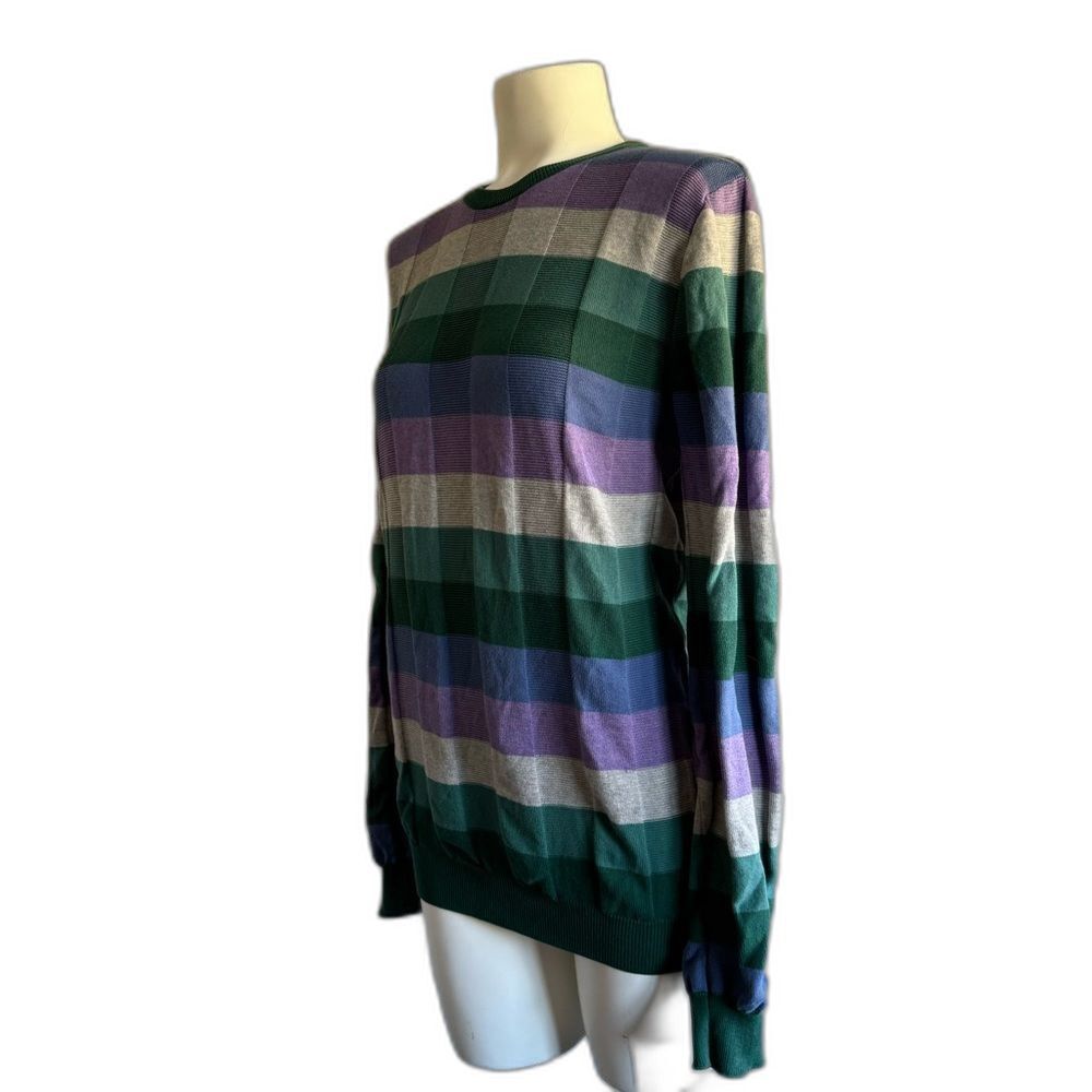 Vintage Castri Men’s Italian Sweater Cotton Striped Green Purple M - Picture 5 of 10